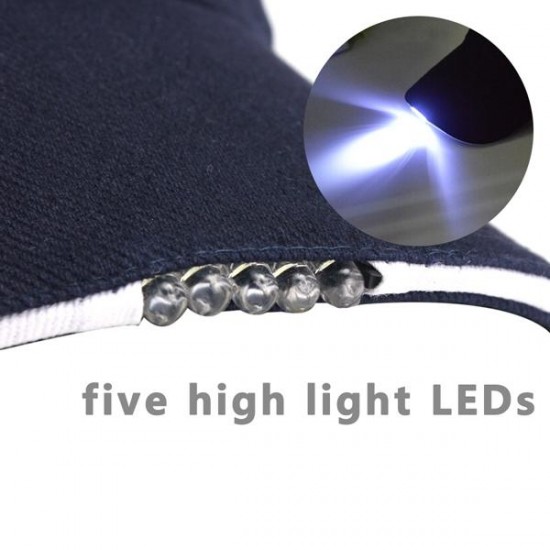 Adjustable Bicycle 5 LED Light Cap Battery Powered Hat Outdoor Baseball Cap