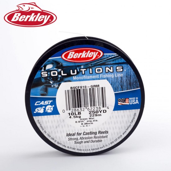 Berkley Solutions 228m Nylon Fishing Line Casting Reel Strong Pull Green Monofilament Fishing Lure Line Wear Resistant10/12/14LB