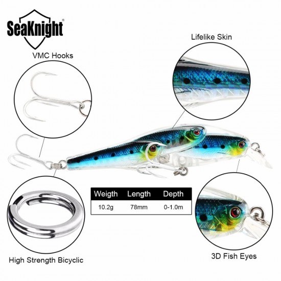 SeaKnight SL037 5pcs/lot 10.2g 78mm 0-1.0M Minnow Hard Bait VMC Hooks Floating Fishing Lure SeaKnight SL037 5pcs/lot 10.2g 78mm 0-1.0M Minnow Hard Bait VMC Hooks Floating Fishing Lure