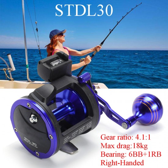 Aluminium Alloy Trolling Drum Reel 4.1:1 6+1BB Saltwater Sea Fishing Wheel Right-Handed STDL30