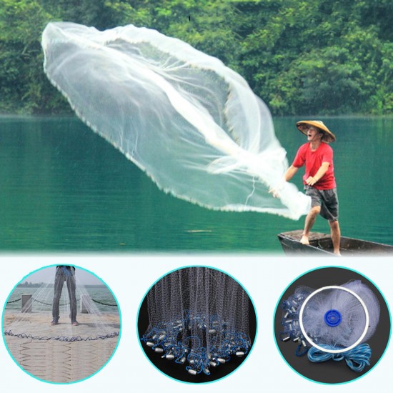 2.4M/3.6M Hand Cast Fishing Net Spin Nylon Fish Bait Net With Sinker