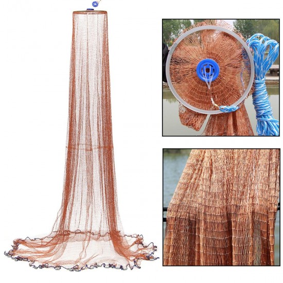 2.4m USA Style Brown Fishing Net Bait Casting Strong Nylon Line With Sinker 4FT Fishing Network