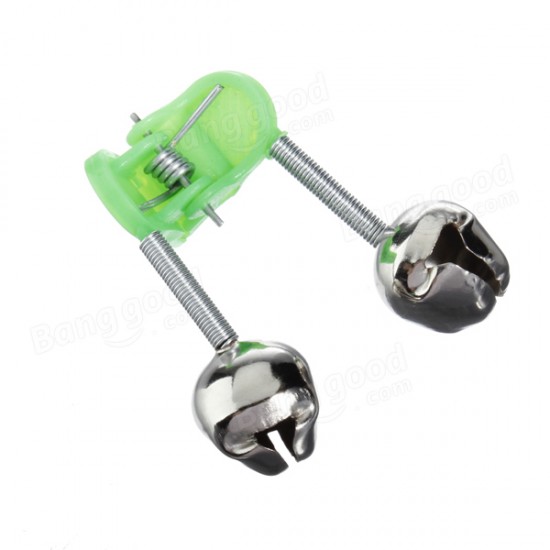 Green Outdoor Twin Bells Ring Fishing Rod Clamp Bite Lure Alarm