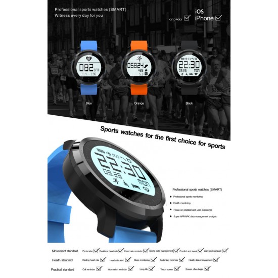 F68 Bluetooth Heart Rate Smart Watch Touch Screen Sports Wristwatch IP67 Waterproof For Android And IOS