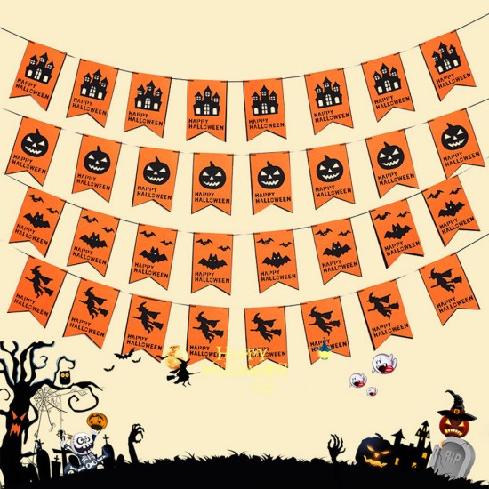 1 Set Halloween Hanging Holiday Party Decoration Ornaments DIY Pull Flag Castle Pumpkin Bat Witch