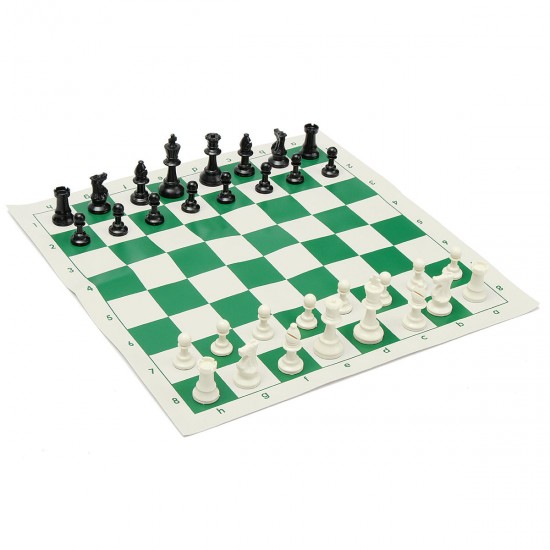 16 inch Tournament Chess Set Game Plastic Pieces Green Roll Outdoor Travel Camping Game