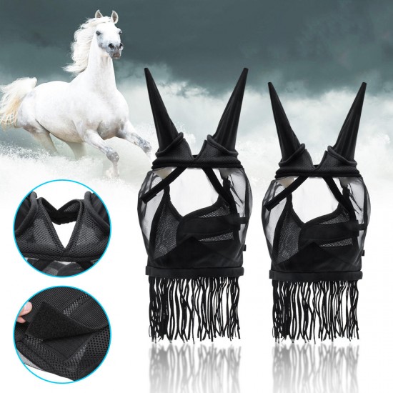 Mesh Horse Full Face Mosquito Protector Fly Mask With Ears Cover Breathable Equestrian Supplies