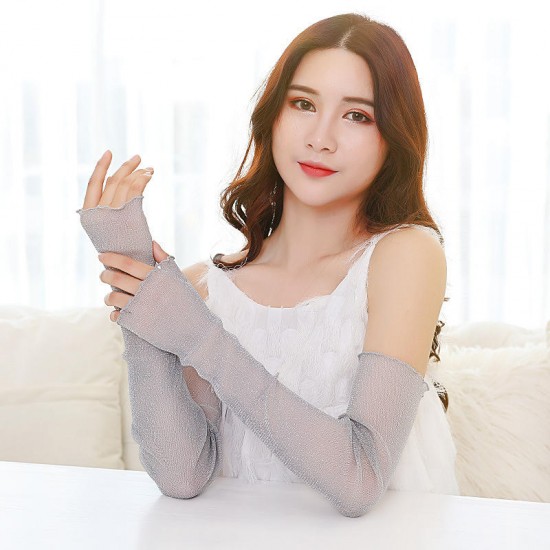 S6111 Sun Protection Cuff Icy Thin Long Section Net Yarn Gloves Purl Anti-UV Breathable Cufflinks