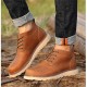 W50 Men's Casual Sport Width Fit Leather Soft Flats Retro Martin Work Boots Hiking Shoes
