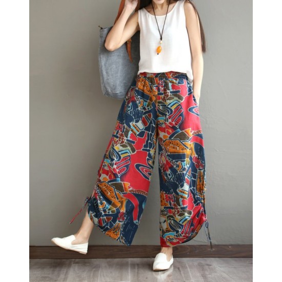 2017 Spring Yoga Harem Pants With Elastic Cotton Wide Legs Oriental Style