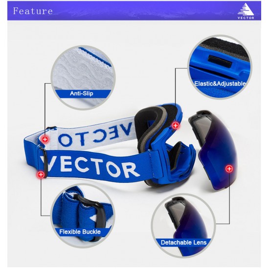 VECTOR Ski Goggles Double UV400 Anti Fog Big Mask Glasses Skiing Professional Snow Snowboard VECTOR Ski Goggles Double UV400 Anti Fog Big Mask Glasses Skiing Professional Snow Snowboard