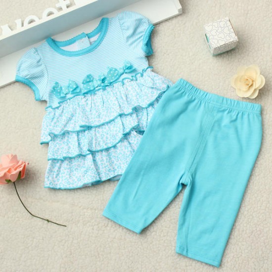 2PCS Baby Kids Girls Summer Drape Cropped Trousers Outfits Sets