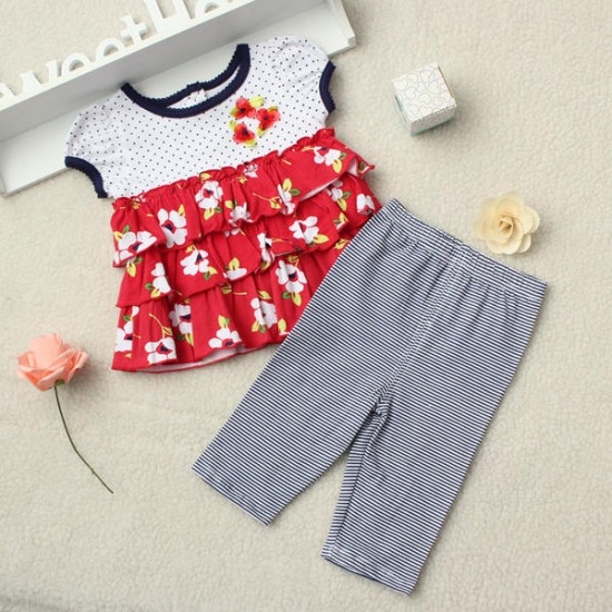 2PCS Baby Kids Girls Summer Drape Cropped Trousers Outfits Sets