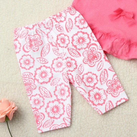 2PCS Baby Kids Girls Summer Drape Cropped Trousers Outfits Sets