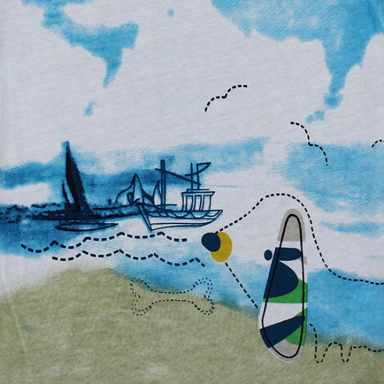 2015 New Little Maven Blue Sky Sea Baby Children Boy Cotton Short Sleeve T-shirt Top