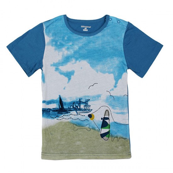 2015 New Little Maven Blue Sky Sea Baby Children Boy Cotton Short Sleeve T-shirt Top