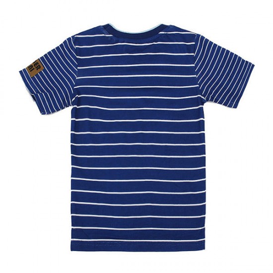 2015 New Little Maven Blue White Stripe Baby Children Boy Cotton Short Sleeve T-shirt