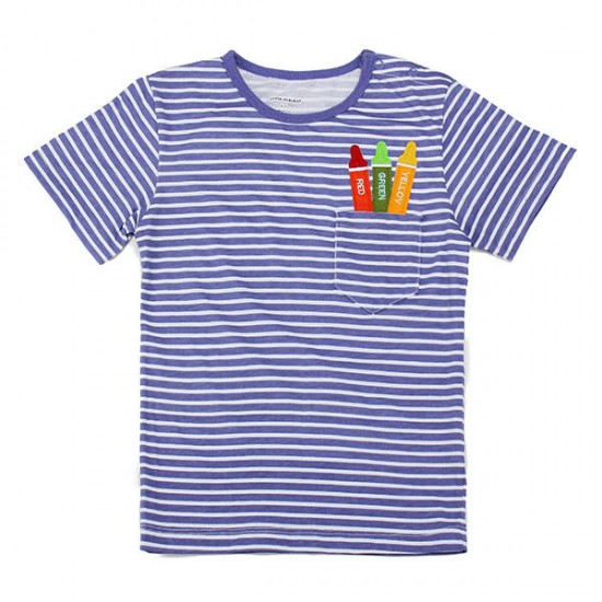 2015 New Little Maven Light Blue Stripe Crayon Baby Children Boy Cotton Short Sleeve