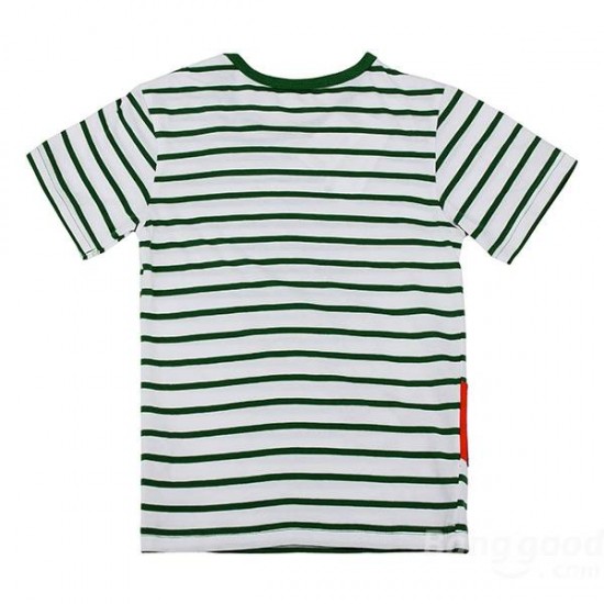 2015 New Little Maven Lovely Dog Stripe Baby Children Boy Cotton Short Sleeve T-shirt Top