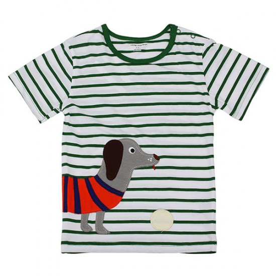 2015 New Little Maven Lovely Dog Stripe Baby Children Boy Cotton Short Sleeve T-shirt Top