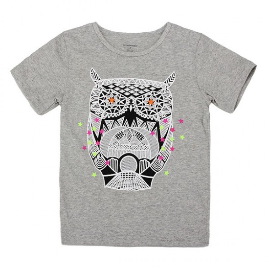 2015 New Little Maven Lovely Owl Baby Children Boy Cotton Short Sleeve T-shirt Top