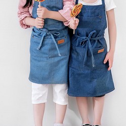 Children Gardening Cooking Cotton Linen Aprons Denim Dress with Pockets