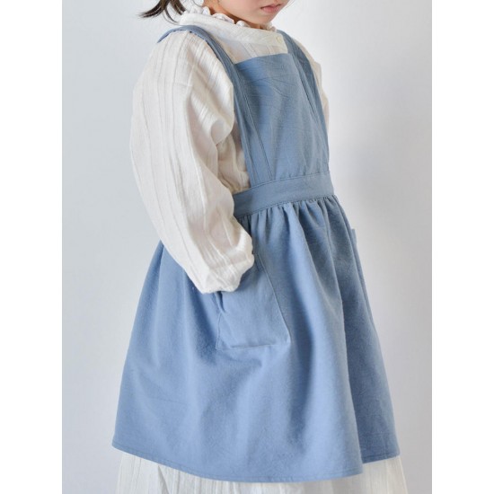 Children Girls Japanese Style Gardening Cooking Cotton Linen Aprons Dress with Pockets