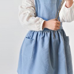 Children Girls Japanese Style Gardening Cooking Cotton Linen Aprons Dress with Pockets