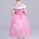 Pink Kid Girls Off Shoulder Patchwork Fancy Princess Dress