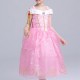 Pink Kid Girls Off Shoulder Patchwork Fancy Princess Dress