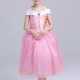 Pink Kid Girls Off Shoulder Patchwork Fancy Princess Dress