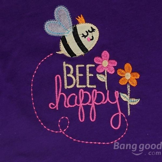 Summer Baby Girl Children Bee Purple Cotton Short Sleeve T-shirt