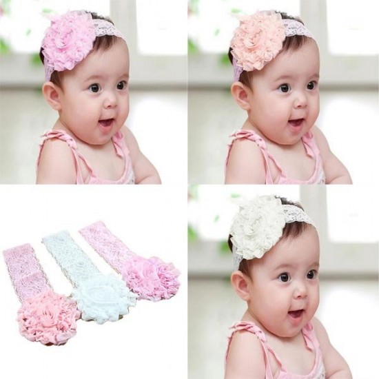 3 Colors Baby Girls Flower Lace Headdress Hair Band Headbrand