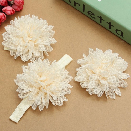 3pcs a Set Lace Flower Hair Band Soft Elastic Wear Accessories Barefoot Art Feet Baby Girls Headbrand