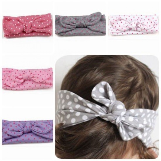 Cute Baby Knot Rabbit Hair Band Headbrand Dot Turban Headwrap Girls Kids Toddler
