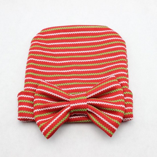 Newborn Baby Girls Cute Hat Soft Stripe Cap Hospital Beanie Hat With Lovely Bow
