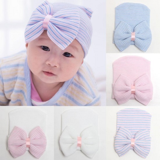 Silk Newborn Infant Toddler Girls Baby Bedding Head Accessoriess Hair Stripe Bowknot Beanie Hat Comfy Cap