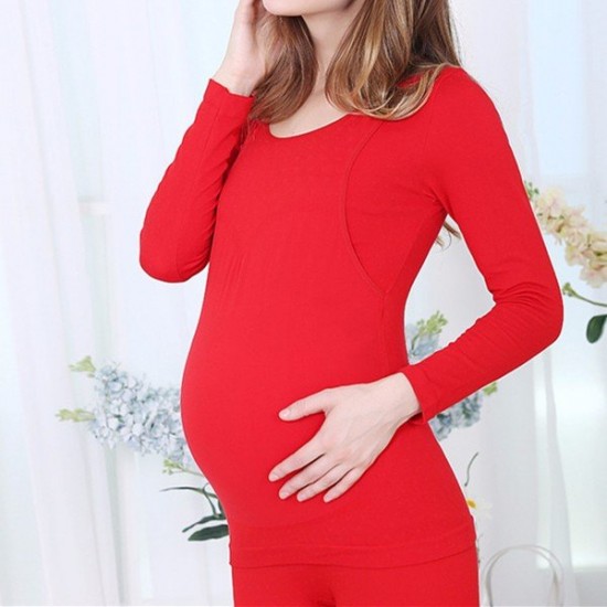 Pregnant Women Comfy Soft Maternity Thermal Underwear Side Open Nursing Seamless Sleepwear Sets