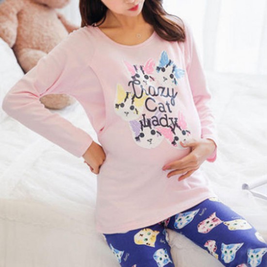 Soft Cotton Long sleeves Leisure Tracksuit Set Breastfeeding Maternity Sleepwear