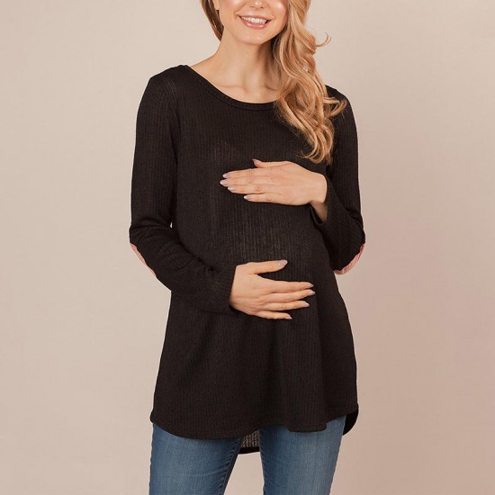 M-5XL Pregnant Women Maternity Tops Solid Loose Tunic Long Sleeve Basic Blouses