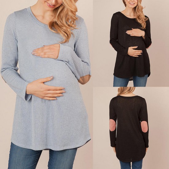 M-5XL Pregnant Women Maternity Tops Solid Loose Tunic Long Sleeve Basic Blouses