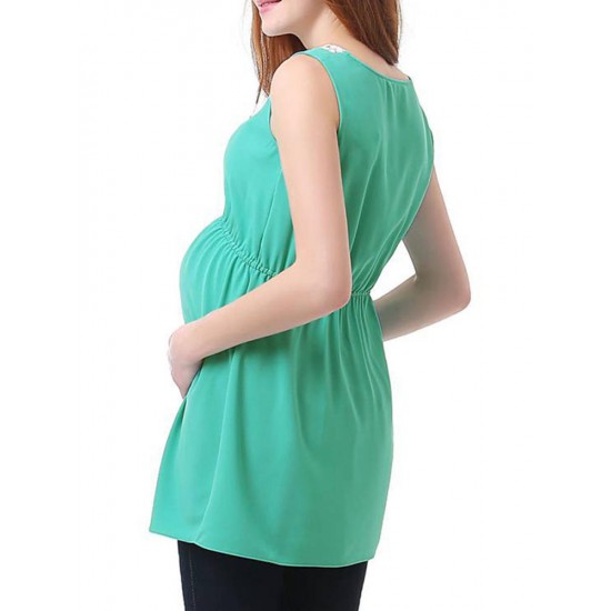 Sleeveless Lace V-neck Maternity Blouse