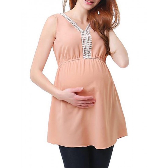 Sleeveless Lace V-neck Maternity Blouse