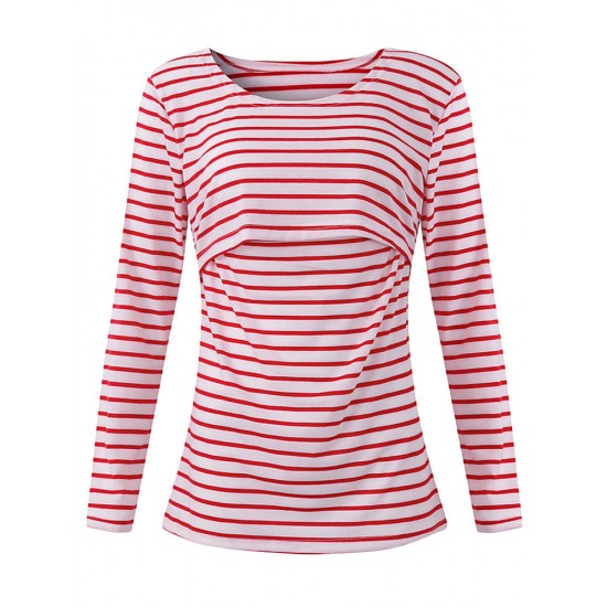 Striped Pattern Long Sleeve Nursing Tops Breast feeding Clothes Tees For Pregnant Women Maternity