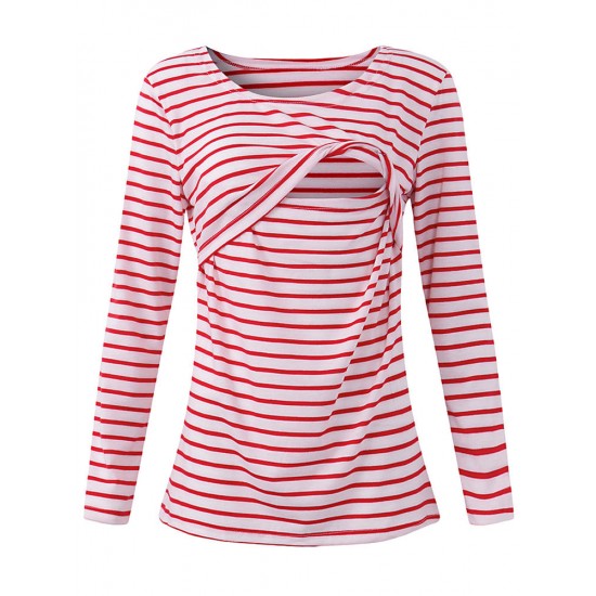 Striped Pattern Long Sleeve Nursing Tops Breast feeding Clothes Tees For Pregnant Women Maternity