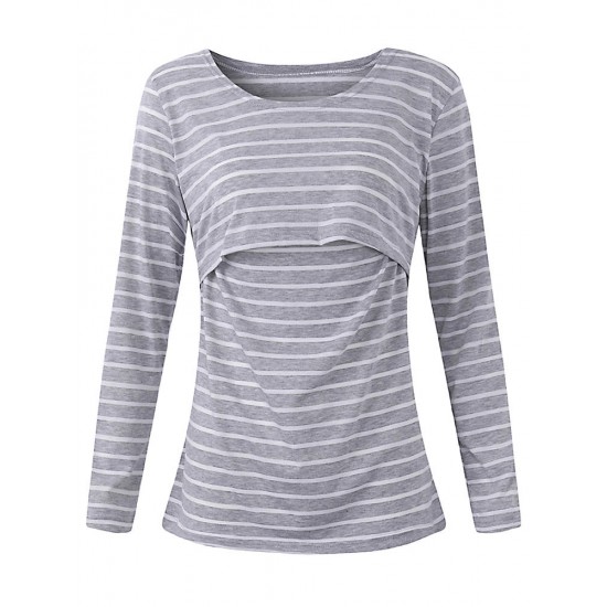 Striped Pattern Long Sleeve Nursing Tops Breast feeding Clothes Tees For Pregnant Women Maternity