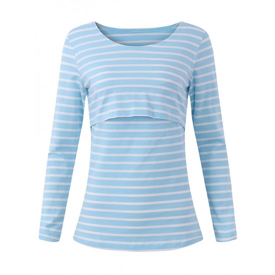 Striped Pattern Long Sleeve Nursing Tops Breast feeding Clothes Tees For Pregnant Women Maternity