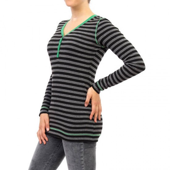 Women Striped Long Sleeve V-neck Casual Breastfeeding Clothing Tops