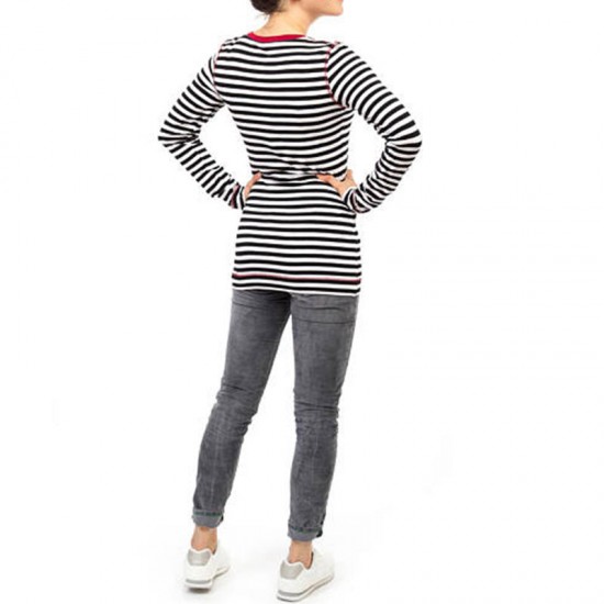 Women Striped Long Sleeve V-neck Casual Breastfeeding Clothing Tops