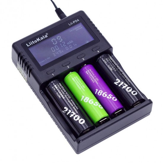 Liitokala Lii-PD4 LCD 3.7V 26650/21700/20700/18650/18490/18350/17670/17500/16340(RCR123)/14500/10440 1.2V AA AAA SC C NiMH Lithium Battery Charger Liitokala Lii-PD4 LCD 3.7V 26650/21700/20700/18650/18490/18350/17670/17500/16340(RCR123)/14500/10440 1.2V AA AAA SC C NiMH Lithium Battery Charger